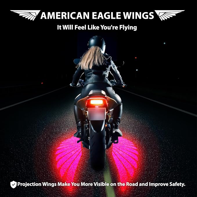 Eagle Wing Projection LED Lights for Motorcycles or Cars 12 Volt a 5-ft Wing on the Road