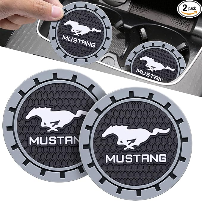 Car Cup Coaster, 2PCS Universal Non-Slip Cup Holders, Compatible with Ford Mustang Car Cup Holder Coasters，Car Drink Coaster Holder Accessory, Black