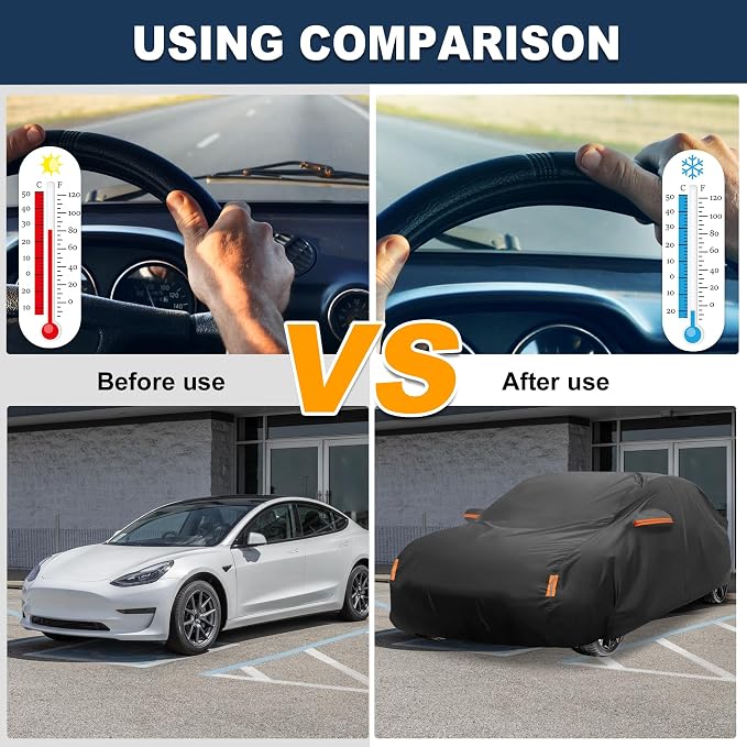 ACROPIX Car Cover Waterproof All Weather Full Exterior Cover Rain Hail Sun Protector Car Cover Black Fit for Tesla Model 3 2017-2024 with Door Zipper - Pack of 1