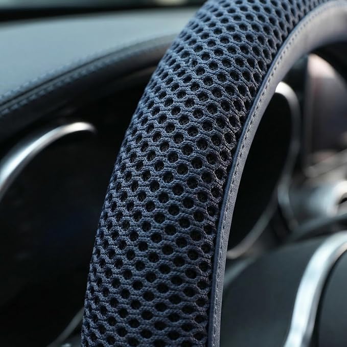 Car Steering Wheel Cover, Blue, Universal 15 inch | Microfiber Leather, Breathable Technology Fabric, Non-Slip, Comfortable, Warm in Winter and Cool in Summer