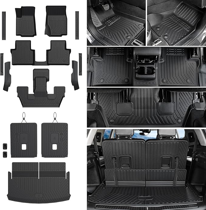 Floor Mats Cargo Mat for 2021-2025 2026 Jeep Grand Cherokee L w/Captain Chair (Only for 6-Seater w/o 2nd Row Armrest), All Weather TPE Trunk Cargo Liner Car Accessories (L | Floor Mats Set)