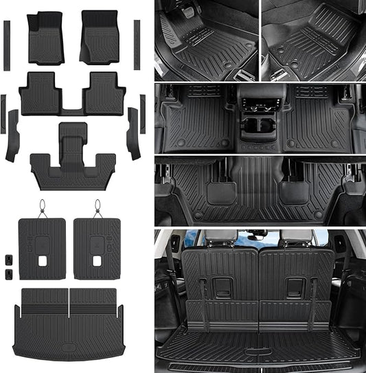 Floor Mats Cargo Mat for 2021-2025 2026 Jeep Grand Cherokee L w/Captain Chair (Only for 6-Seater w/o 2nd Row Armrest), All Weather TPE Trunk Cargo Liner Car Accessories (L | Floor Mats Set)