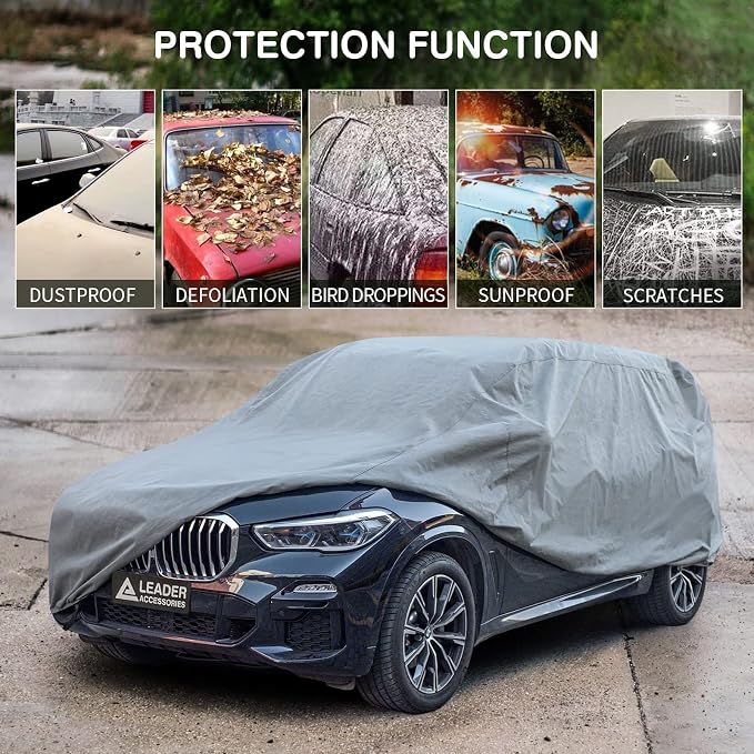 Leader Accessories SUV Car Cover All-Weather Protection, Fits 188"-206" | Waterproof, Breathable, Windproof Protection Against Rain, Snow, UV & Dust, Full-Exterior Cover for Indoor & Outdoor Use