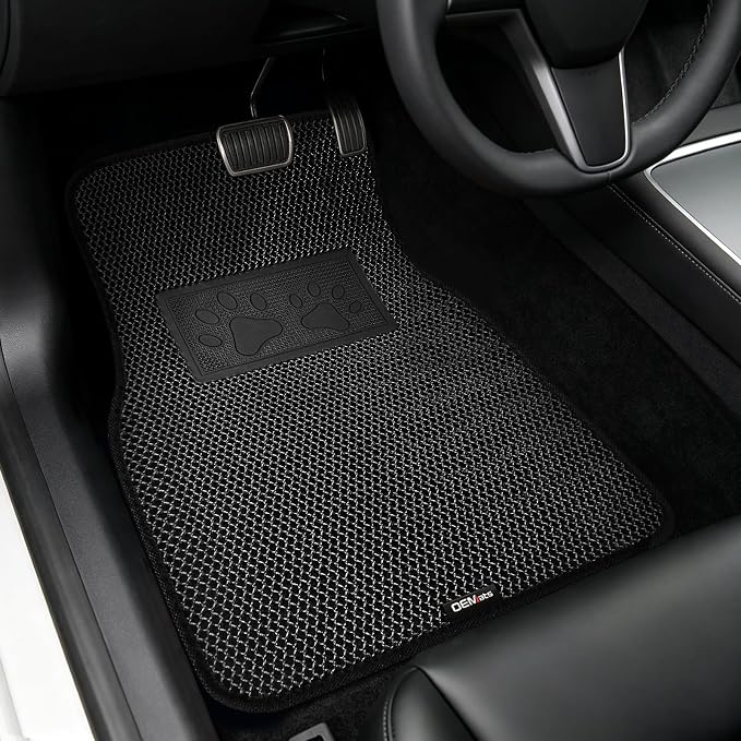 Universal Car Floor Mats, 3D Mesh Fabric All Weather Waterproof Car Floor Liners,With Anti-Slip Granule Backing&Driver Heel Pad,Efficient Dust&Dirt Resistant for Sedan,SUV,Truck,Van,Set of 4pcs