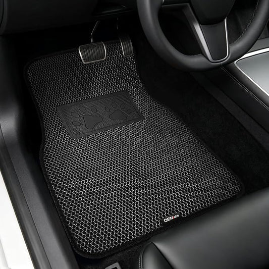 Universal Car Floor Mats, 3D Mesh Fabric All Weather Waterproof Car Floor Liners,With Anti-Slip Granule Backing&Driver Heel Pad,Efficient Dust&Dirt Resistant for Sedan,SUV,Truck,Van,Set of 4pcs