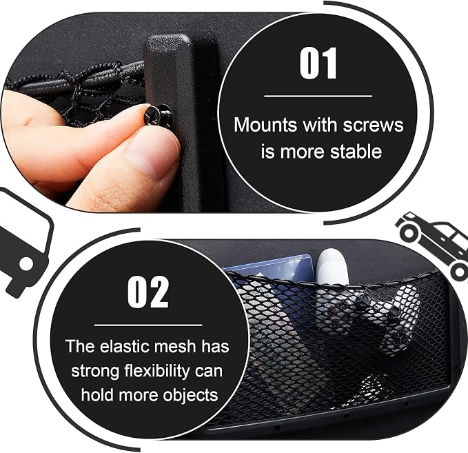 Frienda 2 Pcs Boat Storage Net Bag, ABS Plastic Car Framed Mesh Net Holder, Phone & Cargo Organizer with Screws for Auto, Rv, Boat, Pontoon, Truck Pocket Storage (16 x 8 Inch)