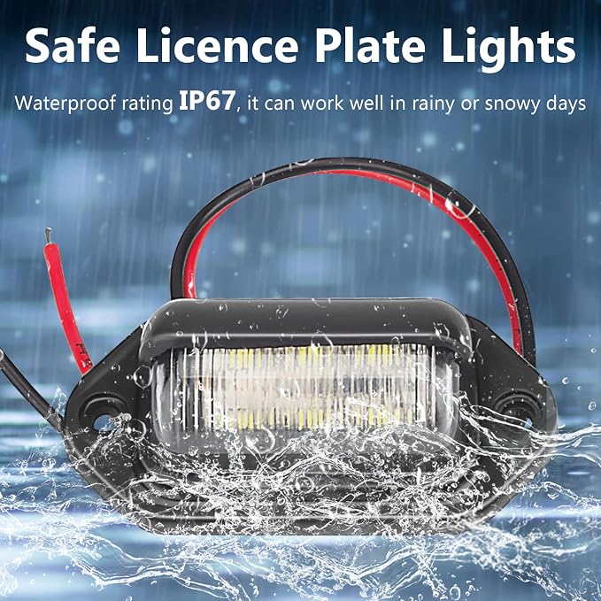 ecocstm 4 PCS White LED License Plate Light, 6-SMD Waterproof Tag Lights, 12V-24V DC Lamp Taillight, Step Courtesy Light Dome Cargo Lights for Truck SUV Van RV Trailer