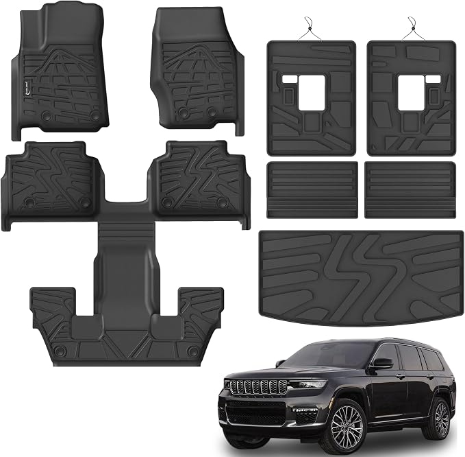 KARPAL Floor Mats for 2021-2025 2026 Jeep Grand Cherokee L (6-Seater w/o 2nd Row Center Armrest), All Weather TPE Custom Fit Floor Liners Car Mats Accessories