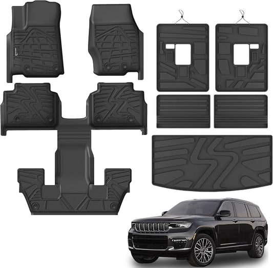 KARPAL Floor Mats for 2021-2025 2026 Jeep Grand Cherokee L (6-Seater w/o 2nd Row Center Armrest), All Weather TPE Custom Fit Floor Liners Car Mats Accessories