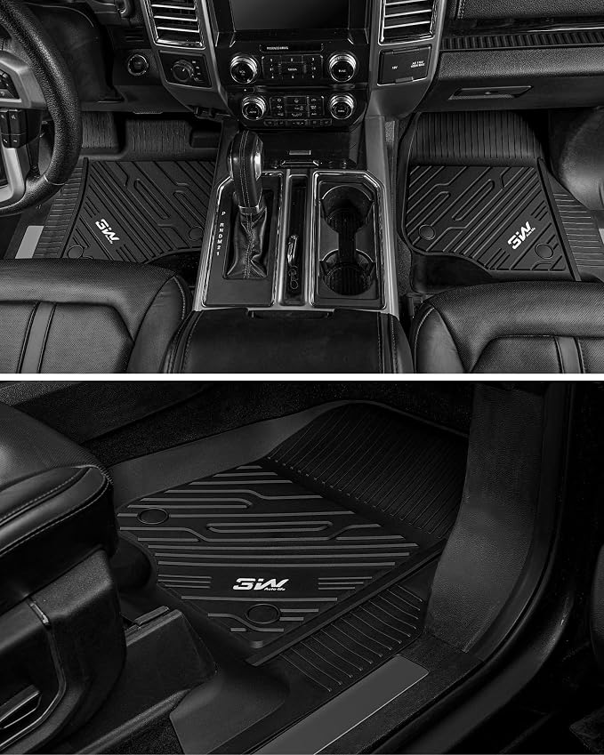 3W Floor Mats for Ford F-150 2015-2026 | F150 Lightning 2022-2025 SuperCrew & Super Cab Carpet Floor, TPE All Weather Custom Fit Car Accessories 1st Only Car Liners Black (Not Fit for Vinyl Floor)