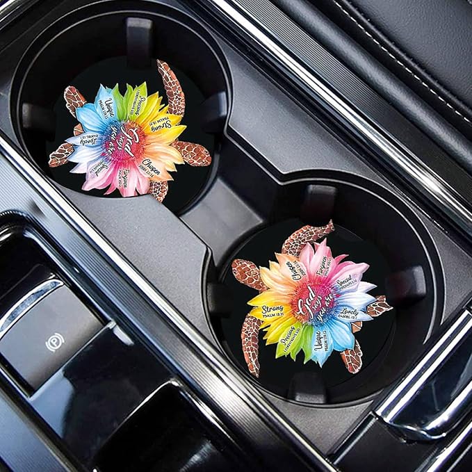 2 Pack Dog Dad Car Cup Holder Coasters Neoprene Anti Slip Rubber Mat | Dogs Car Accessories Interior Decor 2.75" Universal Size Insert Auto Coasters Dog Dad Gifts for Women Men Pet Love