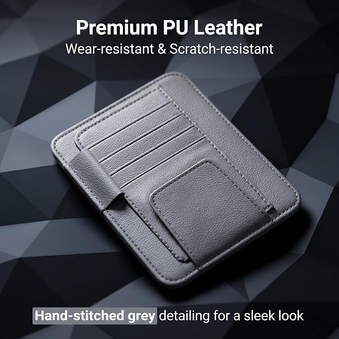 1 PC Car Sun Visor Organizer, Multifunctional Visor Storage with Card Slots and Pen Loop, for Sunglasses Documents and Cards, Universal for Most Cars, SUVs, Trucks (Gray)