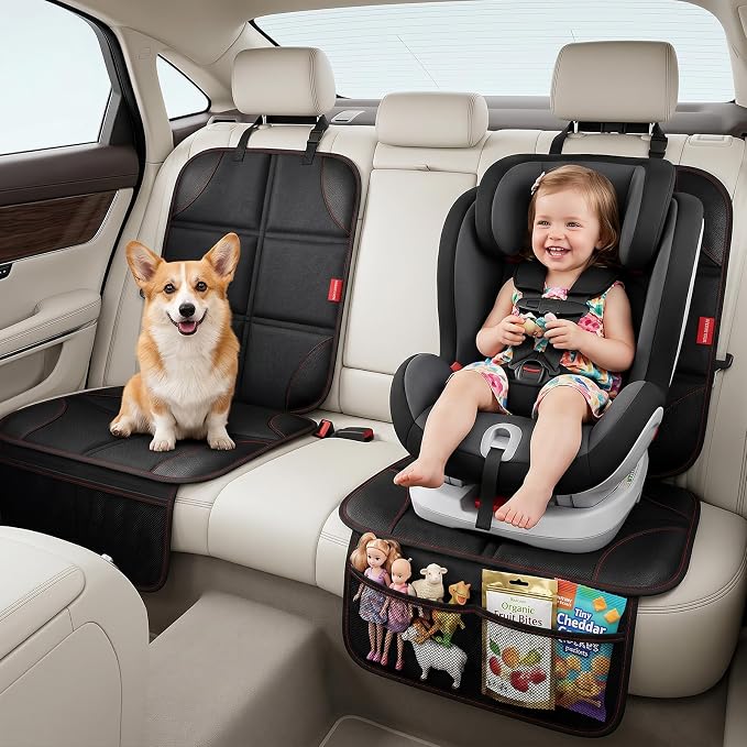Car Seat Protector, 600D Fabric Car Seat Cover with Thicker Pad,Waterproof | Non-Slip Backing,Car Seat Cushion for Child Car Seat,Carseat Protector Car Seat Cover Under Baby Car Seat ,Pocket,Black, 1PCS