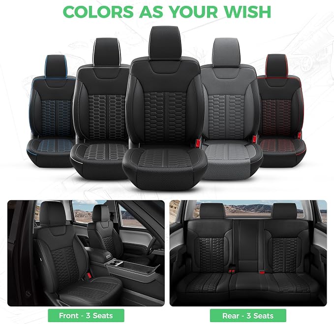 Custom Seat Covers for 2014-2018 Silverado/Sierra 1500 Crew Cab | Fits 2500/3500HD 2015-2019, Jump Seat Cover(armrest storage only), Faux leather, Waterproof, Scratch-resistant, Easy-clean
