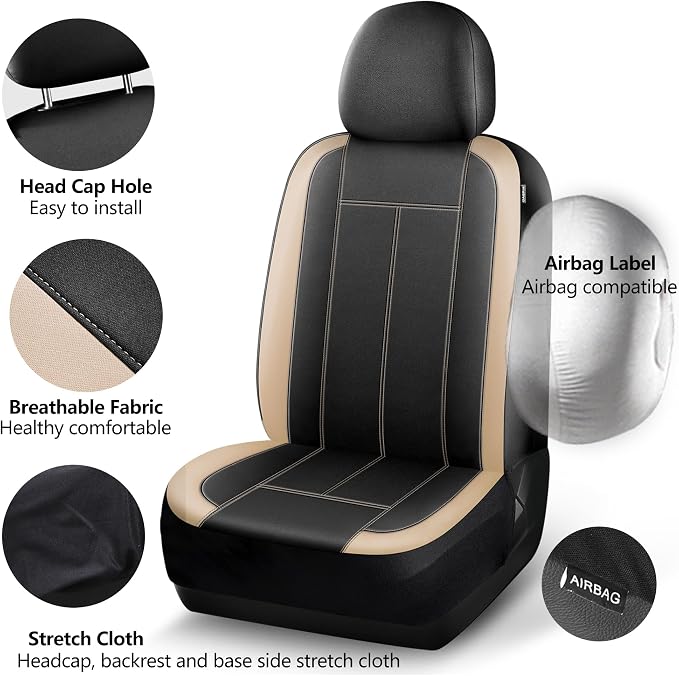 HChengkikz 2 Pack Front Neoprene Car Seat Covers | Waterproof Comfortable Seat Protectors, Airbag Compatible Universal Fit for Sedans, SUVs, Trucks, Vans