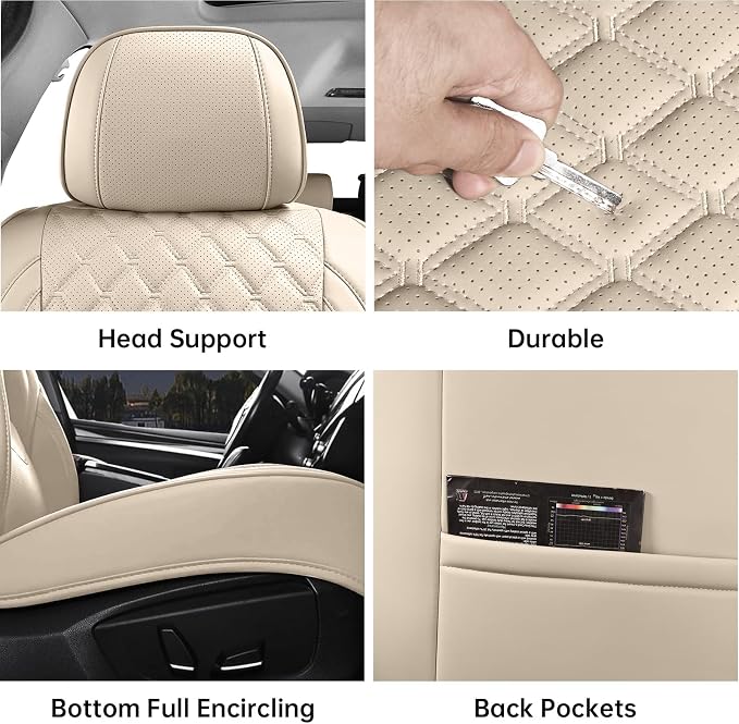 Car Seat Covers,Leather Front Seat Covers for Cars,Front Driver Seat Covers,Waterproof Car Seat Cushion Protectors,Universal Fit for Most Cars SUV Trucks (Beige, Front Seats)