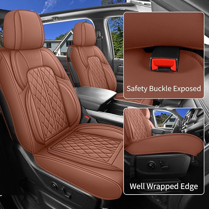 Car Seat Cover Custom Fit for Ford F150 2009-2026 Faux Leather Seat Cover Set Compatible with Regular Cab Super Cab Super Crew Pickup Truck Cushions(Brown, Front Seat)