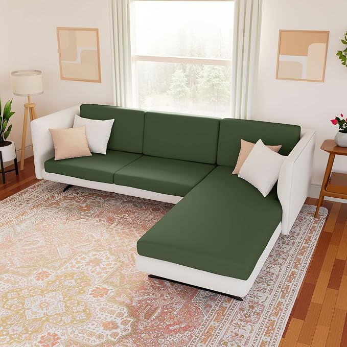 hyha Waterproof Couch Cushion Covers, Stretch Sofa Couch Seat Slipcover for Dog Washable, Non-Slip Waterproof Outdoor Cushion Covers for Patio Furniture Replacement (2 Pieces, Bronze Green)