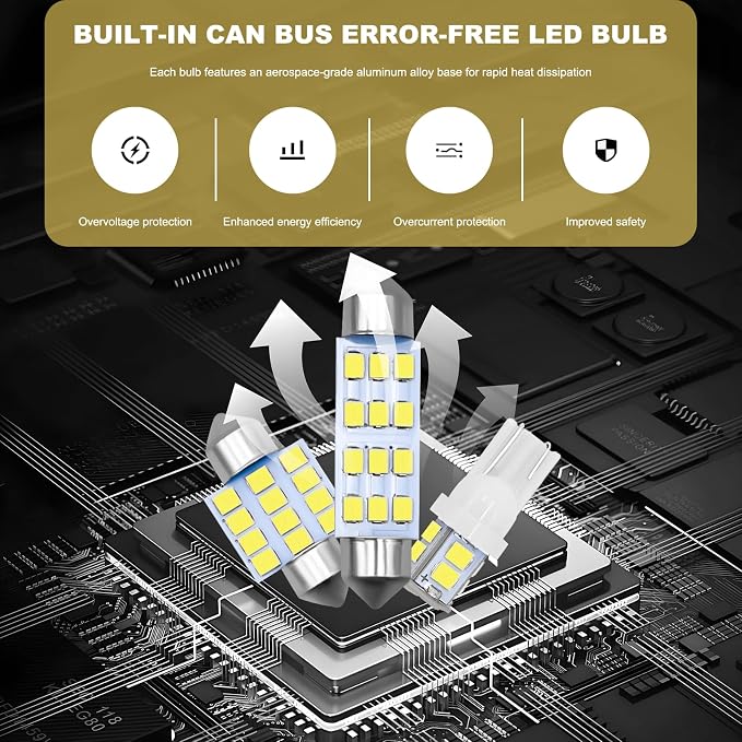 24PCS LED Interior Car Lights Kit, T10 31 mm 42 mm Super Bright Vehicle LED Lighting Bulbs Kit, Universal 6500K Dome Map Tail Light Replacement for SUV RV Truck, Car Accessories