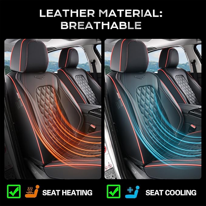 Coverado Front Seat Covers, Wear-Resistant Stain-Proof Cushions, Universal Fit for Most Vehicles, Waterproof Car Seat Protectors, Automotive Seat Covers-Red & Black Line Design