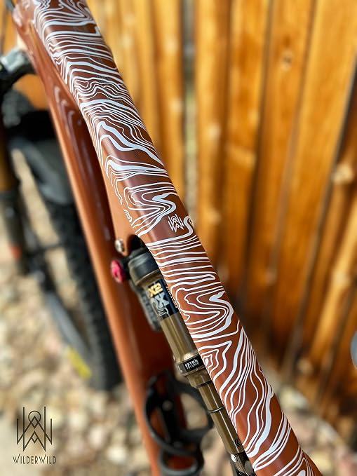 Bike Frame Protection Tape- High Impact Clear Vinyl Wrap Includes Tool (4”x72) Bicycle Frame Protector, Mountain Bike Frame Guard Chainstay Protector (White Topo)