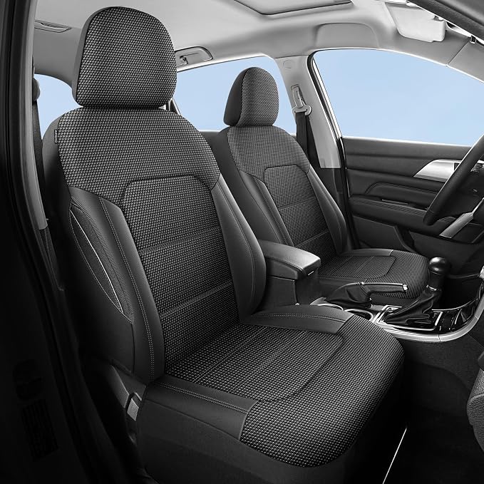 HChengkikz Front Car Seat Covers, Air Mesh, Breathable (Black) | Airbag Compatible, Automotive Comfort Protection, Universal Fit for Most Cars,Trucks,SUVs