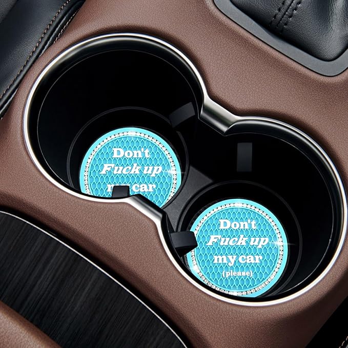 4 PCS Bling Car Cup Coaster, 2.75 Inch Anti-Slip Cup Holder Insert Coasters, Universal Crystal Rhinestone Auto Drink Car Cup Mat, Interior Car Accessories for Women Girls (Light Blue)