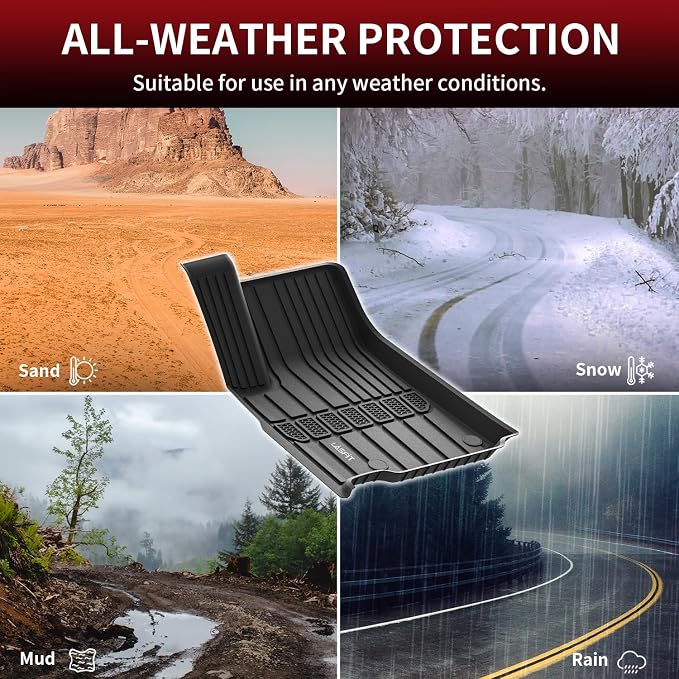 LASFIT Floor Mats for Jeep Grand Cherokee L 2021-2025 2026 7-Seat | NOT Fit for 6-Passenger, All Weather, TPE, Custom Fit, Car Mats, Floor Liners, 1st & 2nd & 3th Row, Black