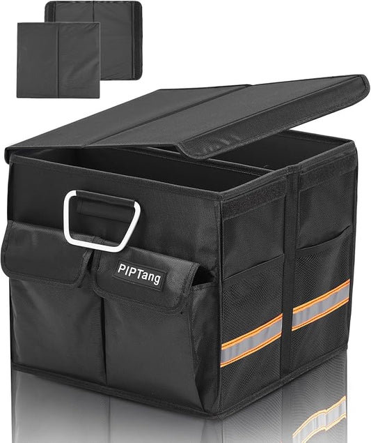 Trunk Storage Organizer with Lid, 35cm Small 36L Collapsible Car Trunk Organizer,Small Car Organizer Aluminium Handle, Car Accessories for Sedan Auto SUV Truck Minivan Road Emergency Black