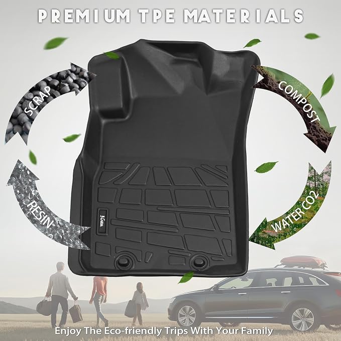 KARPAL Floor Mats for Toyota Tacoma 2005-2015 Double Cab (Footwell Coverage), Custom Fit All Weather TPE Floor Liners, 1st & 2nd Row Mat, Tacoma Accessories