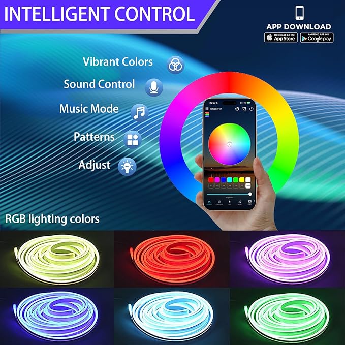 Trunk LED Ambient Neon Light Strips for Tesla Model Y & Juniper (2021-2026) - Waterproof Silicone, High Brightness, APP-Controlled, Auto On&Off, for Car Trunk & Camping Atmosphere (RGB)