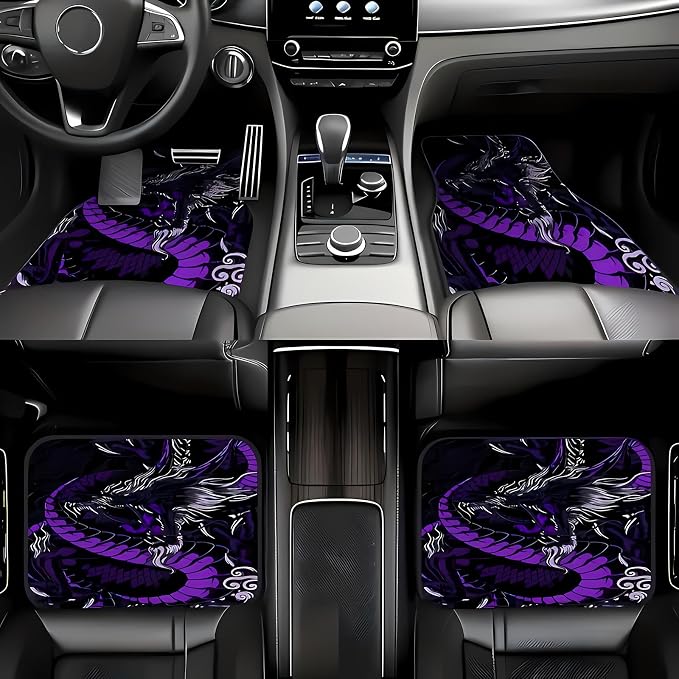 Universal Fit Car Floor Mats Set of 4Pcs, Bright and Vibrant Purple Dragon All-Weather Front Rear Car Carpet Mats, Non-Slip Car Floor Mat Car Accessories for Automotive Trucks SUV Sedans Vans