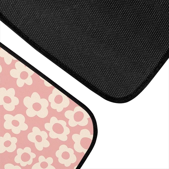Vintage Pink Flower Print Car Floor Mats Set of 4 Cute Floral Universal Vehicle Floor Carpet Decorative Auto Front Rear Foot Rugs for Trucks SUV Sedan