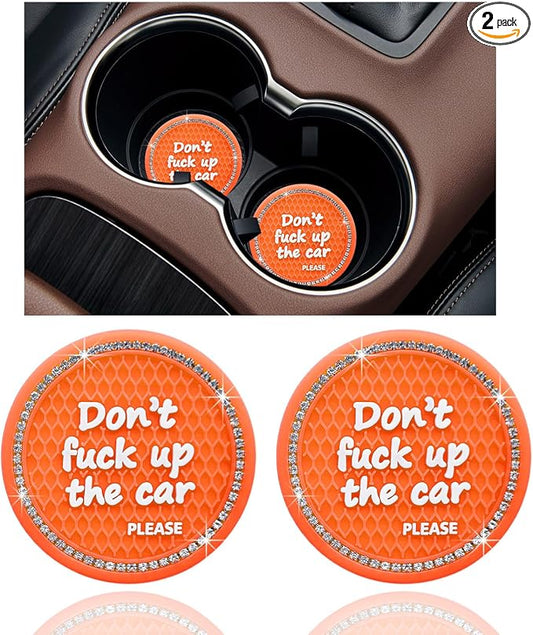 Ziciner 2 Pack Bling Car Cup Holder Coaster, 2.75 Inch Anti-Slip Auto Insert Cup Coaster, Crystal Car Drink Cup Mat Perfect for Women Girls, Universal Interior Decor Accessories (Orange)