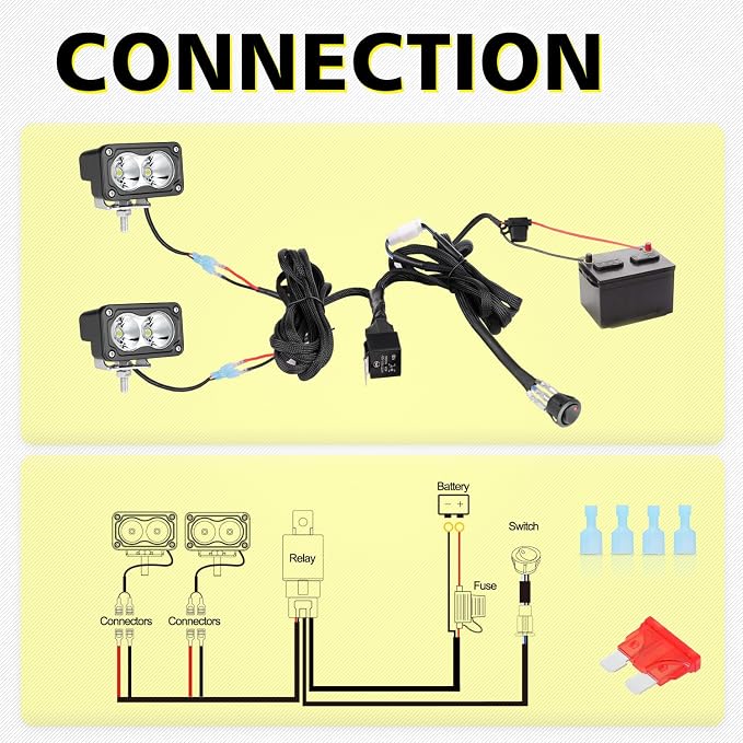 Wiring Harness 2 Leads, AKD Part Light Bar Wire Harness Kit for LED Light Bar Fog Lights w/ 12V 40A Relay Fuse Rocker Switch Wiring Harness for ATV UTV SUV Offroad Trucks Pickup Boat