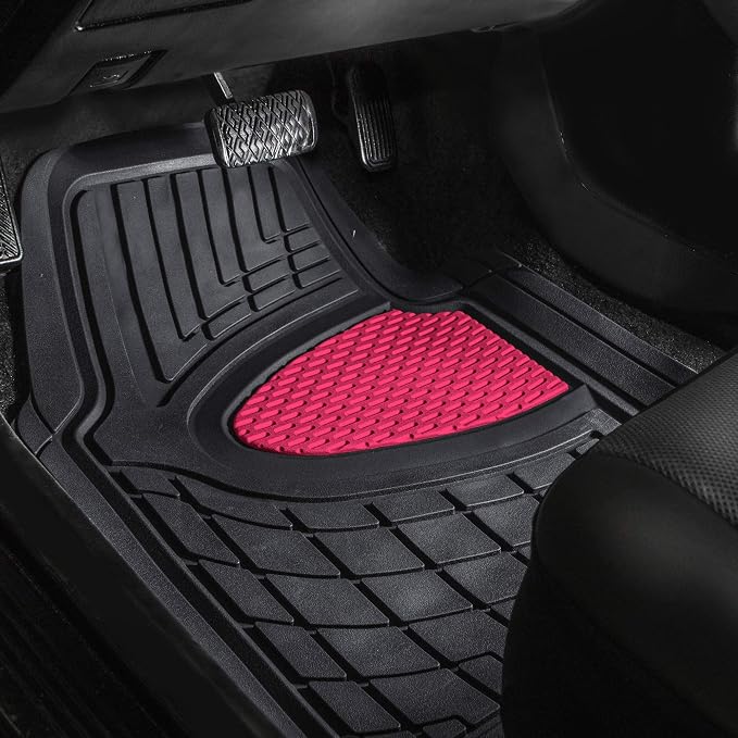 FH Group Automotive Floor Mats - Heavy-Duty Rubber Floor Mats for Cars, Universal Fit Full Set, Climaproof Floor Mats, Trimmable Floor Mats for Most Sedan, SUV, Truck Floor Mats Pink