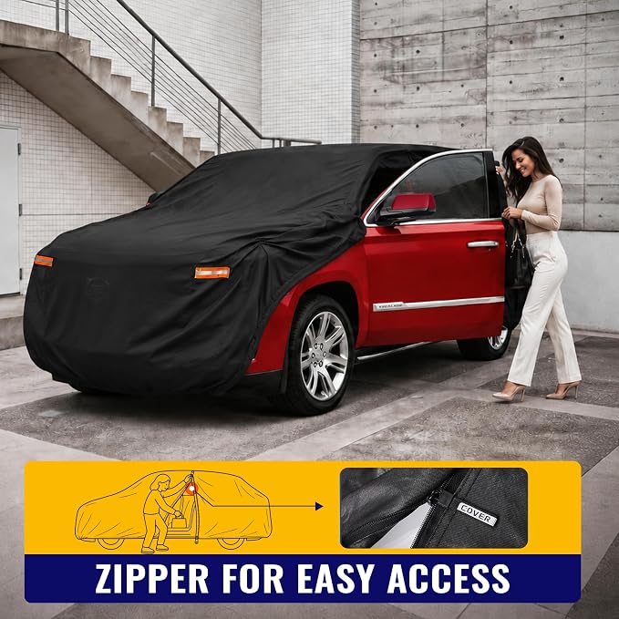 X AUTOHAUX Car Cover for Cadillac Escalade 2015-2024 210D-PU Outdoor Full Car Cover All Weather with Door Zipper for Waterproof Windproof Sun Rain Snow Protection