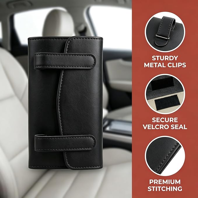 Car Tissue Holder, Visor Tissue Box for Car SUV Truck, Sun Visor Napkin Holder with Metal Clip, PU Leather Auto Interior Accessories (Black)