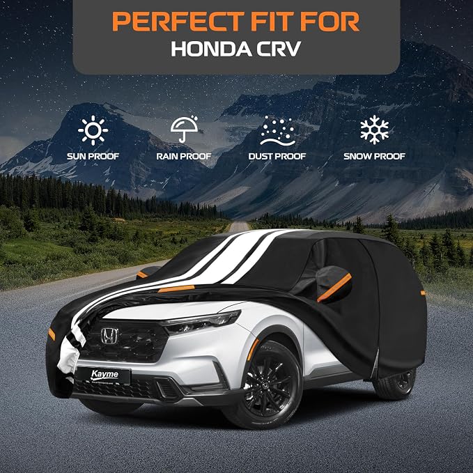 Kayme Heavy Duty Car Cover Custom Fit for Honda CRV CR-V (1995-2026) Waterproof All Weather for Automobiles, Outdoor Full Exterior Cover with Tape and Towel, Rain Snow Sun UV Protection.
