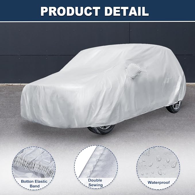 ACROPIX 180T Gray Car Cover Waterproof All Weather Full Exterior Cover Rain Hail Sun Protector Car Cover Fit for SUV Length 185-189 Inch - Pack of 1
