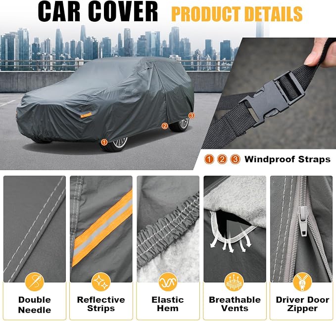 GUNHYI Premium Car Cover Custom Fit Lincoln Navigator, 16 Layers Heavy Duty Car Cover Waterproof All Weather with Zipper Door for Sun Rain Snow Dust Uv Protection