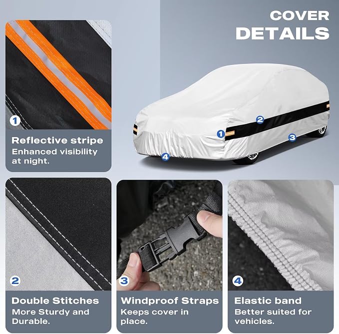 10 Layers Sedan Car Cover Custom Fit for Ford Crown Victoria (1991-2010), Waterproof All Weather for Automobiles, Outdoor Full Cover Sun Dust Rain Protection with Cotton. Silver