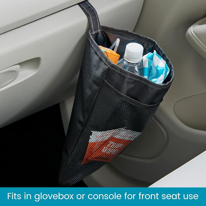 High Road Small Trash Can for Car and Auto Trash Bag for Car Front Seat | Hanging Car Trash Bag With Magnetic Closure and Front Storage Pocket - Holds a Gallon of Wet or Dry Car Garbage