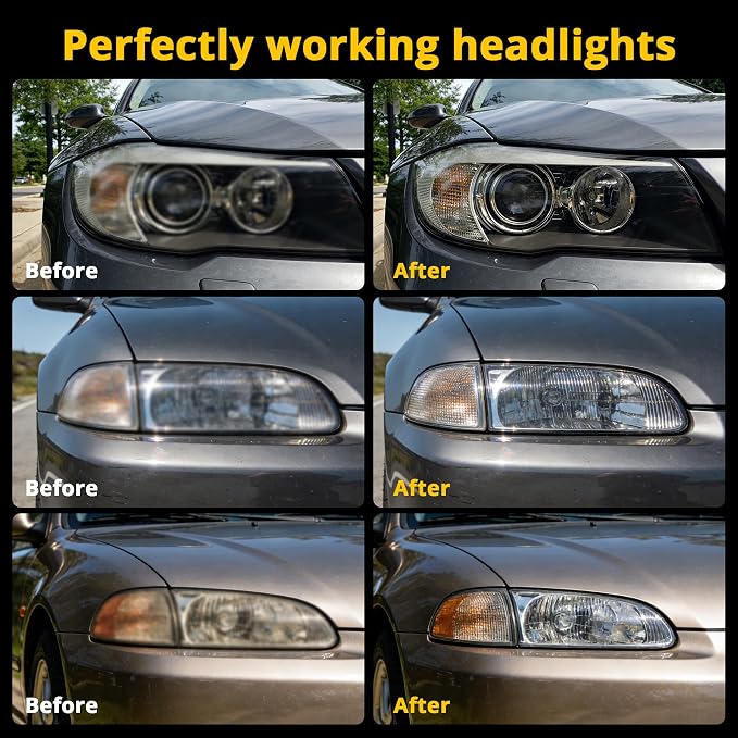 Headlight Restoration Kit, Headlight Cleaner and Restorer Kit - 3-Step System, Restores Clarity, Removes Yellowing, Oxidation & Haze, Long-Lasting UV Protection (1)