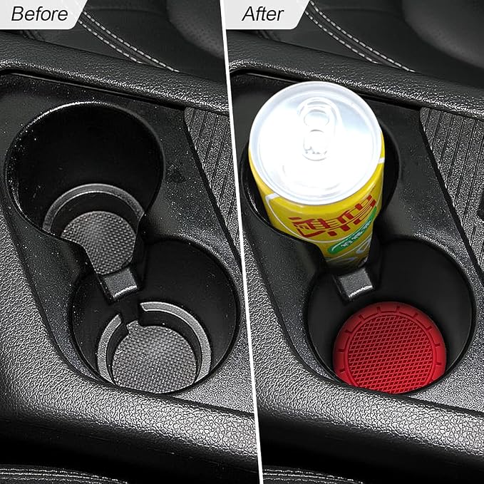 4 Pack Cup Holder Coaster, 2.75 Inch Diameter Non-Slip Universal Insert Coaster, Durable, Suitable for Most Car Interior, Car Accessory for Women and Men (Red)