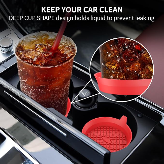 ME.FAN Car Cup Holder Coasters [4 Pack] Silicone Cups Mats, Automotive Universal Non-Slip Recessed Interior Accessories Red