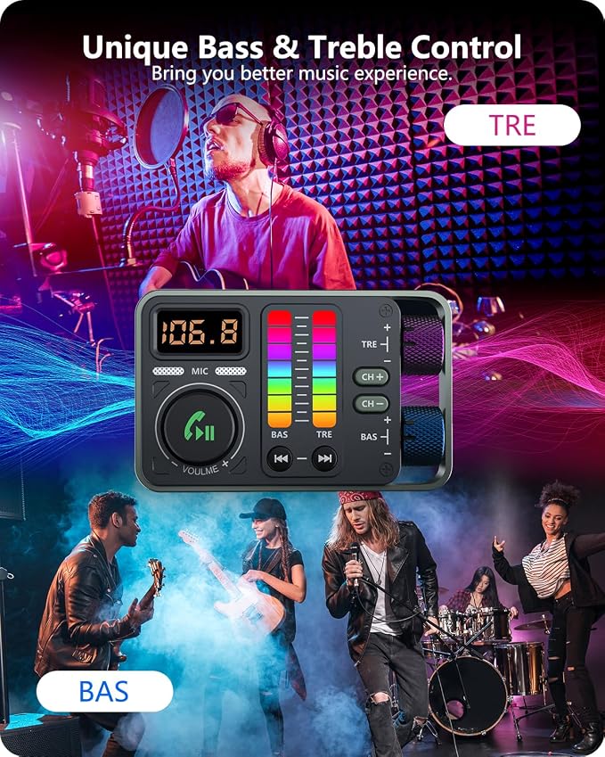 LENCENT Bluetooth Car Adapter, Bluetooth 5.3 FM Radio Transmitter | Hi-Fi Treble & Bass Music Player, PD20W and QC18W Fast Charger, Dual Mics for Hands-Free Call, U Disk/3.5mm AUX