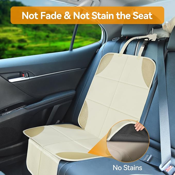Musclez Car Seat Protectors, Car Seat Covers Waterproof 600D Fabric, Non-Slip Backing & 2 Mesh Pockets Carseat Protector for Child Safety Seats, Pets, Automotive Interior Protection (White-2pcs)