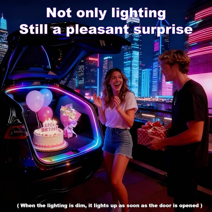 Trunk LED Ambient Neon Light Strips for Tesla Model Y & Juniper (2021-2026) - Waterproof Silicone, High Brightness, APP-Controlled, Auto On&Off, for Car Trunk & Camping Atmosphere (Blue)