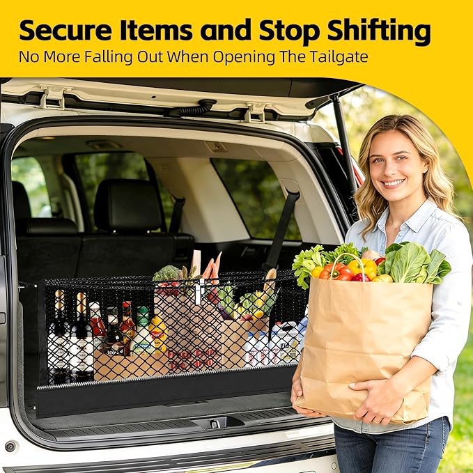 Zoned Storage Cargo Net for Tahoe/Suburban/GMC Yukon/Cadillac Escalade | 2015-2026, 3-Layer Trunk Net for SUV with Zipper Bag, Heavy Duty Trunk Organizer Nets, Zoned Storage for Campings& Daily Use